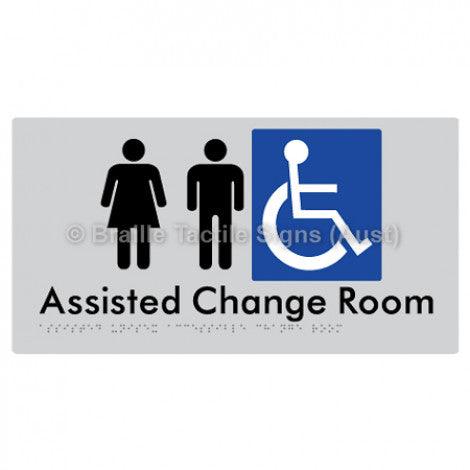 Braille Sign Assisted Unisex Accessible Change Room - Braille Tactile Signs (Aust) - BTS199-slv - Fully Custom Signs - Fast Shipping - High Quality - Australian Made &amp; Owned