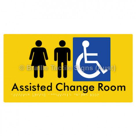 Braille Sign Assisted Unisex Accessible Change Room - Braille Tactile Signs (Aust) - BTS199-yel - Fully Custom Signs - Fast Shipping - High Quality - Australian Made &amp; Owned