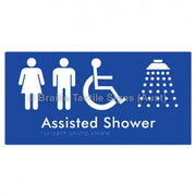 Braille Sign Assisted Unisex Shower - Braille Tactile Signs (Aust) - BTS149-blu - Fully Custom Signs - Fast Shipping - High Quality - Australian Made &amp; Owned