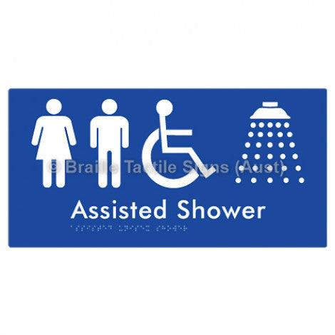 Braille Sign Assisted Unisex Shower - Braille Tactile Signs (Aust) - BTS149-blu - Fully Custom Signs - Fast Shipping - High Quality - Australian Made &amp; Owned