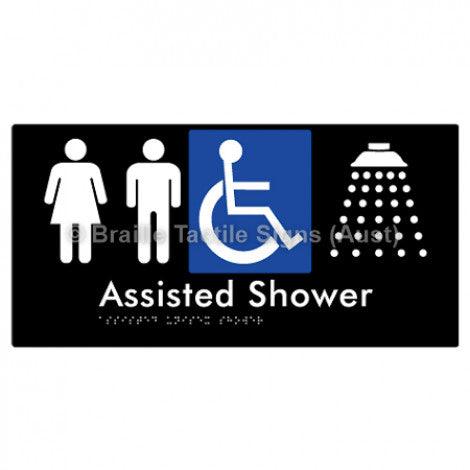 Braille Sign Assisted Unisex Shower - Braille Tactile Signs (Aust) - BTS149-blk - Fully Custom Signs - Fast Shipping - High Quality - Australian Made &amp; Owned