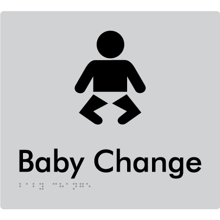 Braille Sign Baby Change - Braille Tactile Signs Aust. - BTS72-slv - Custom Signs - Fast Shipping - High Quality - Australian Made &amp; Owned