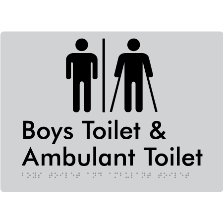 Braille Sign Boys Toilet & Ambulant Toilet with Air Lock - Braille Tactile Signs Aust. - BTS429-AL-slv - Custom Signs - Fast Shipping - High Quality - Australian Made &amp; Owned