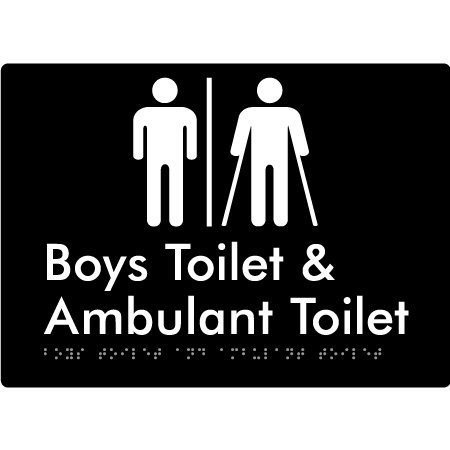 Braille Sign Boys Toilet & Ambulant Toilet with Air Lock - Braille Tactile Signs Aust. - BTS429-AL-blk - Custom Signs - Fast Shipping - High Quality - Australian Made &amp; Owned