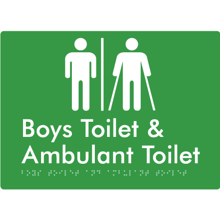 Braille Sign Boys Toilet & Ambulant Toilet with Air Lock - Braille Tactile Signs Aust. - BTS429-AL-grn - Custom Signs - Fast Shipping - High Quality - Australian Made &amp; Owned