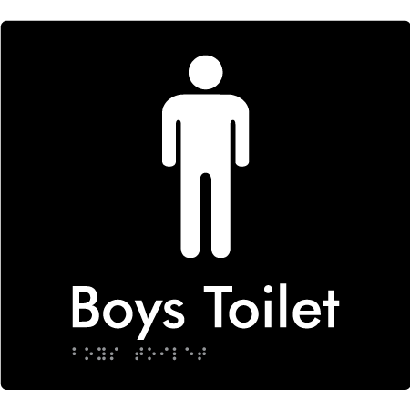 Braille Sign Boys Toilet - Braille Tactile Signs Aust. - BTS46n-blk - Custom Signs - Fast Shipping - High Quality - Australian Made &amp; Owned