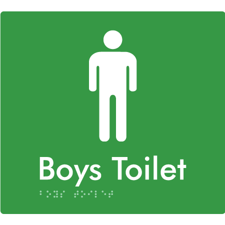 Braille Sign Boys Toilet - Braille Tactile Signs Aust. - BTS46n-grn - Custom Signs - Fast Shipping - High Quality - Australian Made &amp; Owned