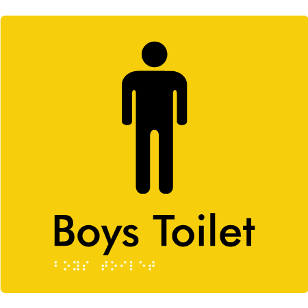 Braille Sign Boys Toilet - Braille Tactile Signs Aust. - BTS46n-yel - Custom Signs - Fast Shipping - High Quality - Australian Made &amp; Owned