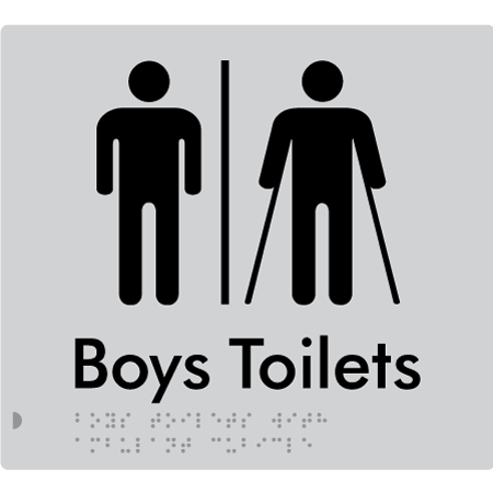 Braille Sign Boys Toilets with Ambulant Cubicle & Air Lock - Braille Tactile Signs Aust. - BTS427-AL-slv - Custom Signs - Fast Shipping - High Quality - Australian Made &amp; Owned