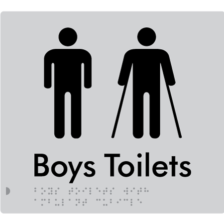 Braille Sign Boys Toilets with Ambulant Cubicle - Braille Tactile Signs Aust. - BTS427-slv - Custom Signs - Fast Shipping - High Quality - Australian Made &amp; Owned