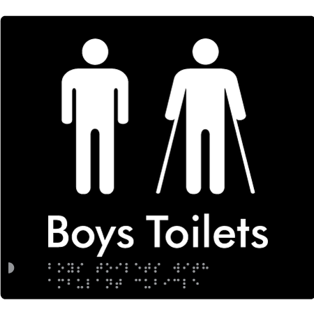 Braille Sign Boys Toilets with Ambulant Cubicle - Braille Tactile Signs Aust. - BTS427-blk - Custom Signs - Fast Shipping - High Quality - Australian Made &amp; Owned