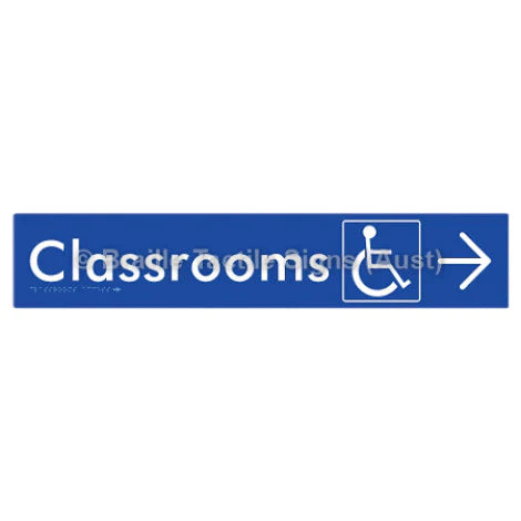 Braille Sign Classrooms Access w/ Large Arrow - Braille Tactile Signs (Aust) - BTS192->R-blu - Fully Custom Signs - Fast Shipping - High Quality - Australian Made &amp; Owned