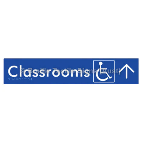 Braille Sign Classrooms Access w/ Large Arrow - Braille Tactile Signs (Aust) - BTS192->U-blu - Fully Custom Signs - Fast Shipping - High Quality - Australian Made &amp; Owned