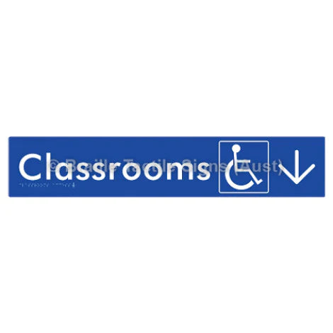 Braille Sign Classrooms Access w/ Large Arrow - Braille Tactile Signs (Aust) - BTS192->D-blu - Fully Custom Signs - Fast Shipping - High Quality - Australian Made &amp; Owned