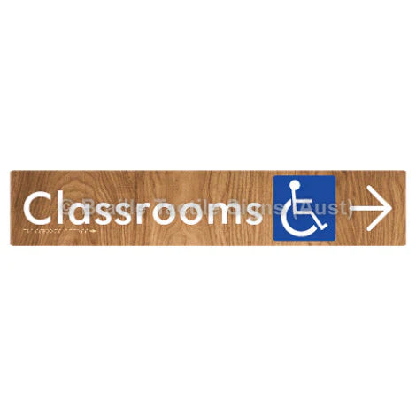 Braille Sign Classrooms Access w/ Large Arrow - Braille Tactile Signs (Aust) - BTS192->R-wdg - Fully Custom Signs - Fast Shipping - High Quality - Australian Made &amp; Owned