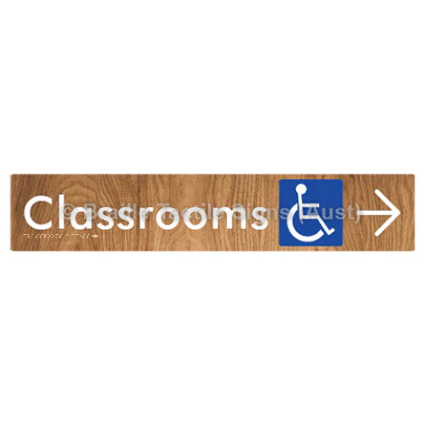 Braille Sign Classrooms Access w/ Large Arrow - Braille Tactile Signs (Aust) - BTS192->R-wdg - Fully Custom Signs - Fast Shipping - High Quality - Australian Made &amp; Owned