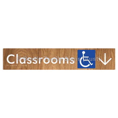 Braille Sign Classrooms Access w/ Large Arrow - Braille Tactile Signs (Aust) - BTS192->D-wdg - Fully Custom Signs - Fast Shipping - High Quality - Australian Made &amp; Owned