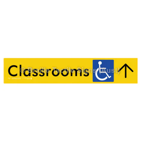 Braille Sign Classrooms Access w/ Large Arrow - Braille Tactile Signs (Aust) - BTS192->U-yel - Fully Custom Signs - Fast Shipping - High Quality - Australian Made &amp; Owned