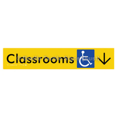 Braille Sign Classrooms Access w/ Large Arrow - Braille Tactile Signs (Aust) - BTS192->D-yel - Fully Custom Signs - Fast Shipping - High Quality - Australian Made &amp; Owned