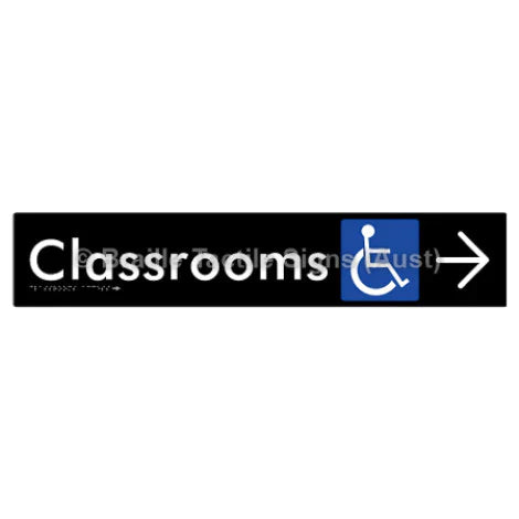 Braille Sign Classrooms Access w/ Large Arrow - Braille Tactile Signs (Aust) - BTS192->R-blk - Fully Custom Signs - Fast Shipping - High Quality - Australian Made &amp; Owned