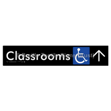 Braille Sign Classrooms Access w/ Large Arrow - Braille Tactile Signs (Aust) - BTS192->U-blk - Fully Custom Signs - Fast Shipping - High Quality - Australian Made &amp; Owned