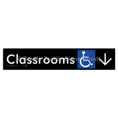 Braille Sign Classrooms Access w/ Large Arrow - Braille Tactile Signs (Aust) - BTS192->D-blk - Fully Custom Signs - Fast Shipping - High Quality - Australian Made &amp; Owned