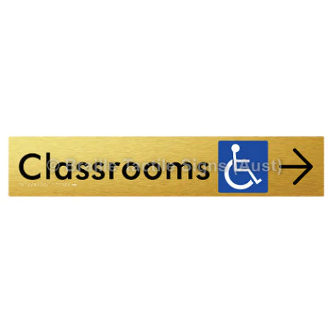 Braille Sign Classrooms Access w/ Large Arrow - Braille Tactile Signs (Aust) - BTS192->R-aliG - Fully Custom Signs - Fast Shipping - High Quality - Australian Made &amp; Owned