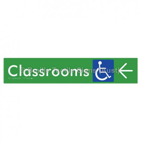 Braille Sign Classrooms Access w/ Large Arrow - Braille Tactile Signs (Aust) - BTS192->L-grn - Fully Custom Signs - Fast Shipping - High Quality - Australian Made &amp; Owned