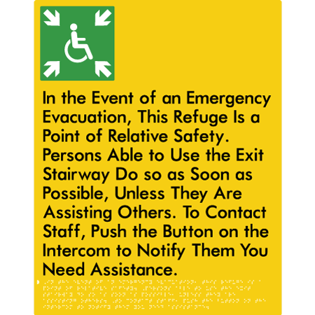 Braille Sign Emergency Evacuation Refuge - Braille Tactile Signs Aust. - BTS448-yel - Custom Signs - Fast Shipping - High Quality - Australian Made &amp; Owned