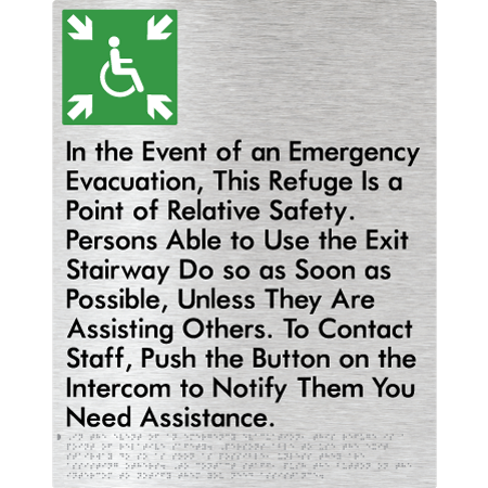 Braille Sign Emergency Evacuation Refuge - Braille Tactile Signs Aust. - BTS448-aliB - Custom Signs - Fast Shipping - High Quality - Australian Made &amp; Owned