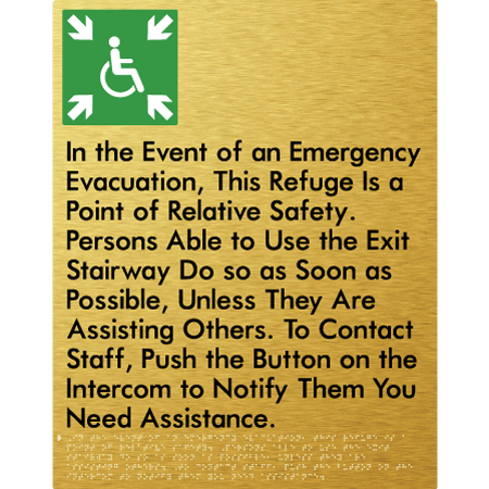 Braille Sign Emergency Evacuation Refuge - Braille Tactile Signs Aust. - BTS448-aliG - Custom Signs - Fast Shipping - High Quality - Australian Made &amp; Owned