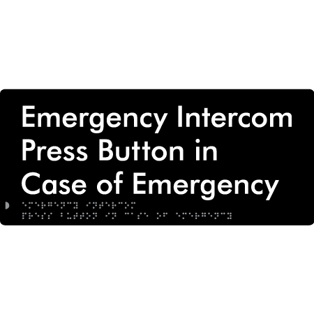 Braille Sign Emergency Intercom Press Button - Braille Tactile Signs Aust. - BTS369-blk - Custom Signs - Fast Shipping - High Quality - Australian Made &amp; Owned