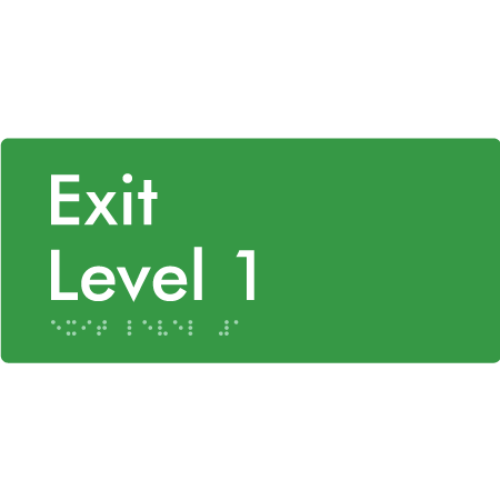 Braille Sign Exit Level 1 - Braille Tactile Signs Aust. - BTS270-01-grn - Custom Signs - Fast Shipping - High Quality - Australian Made &amp; Owned