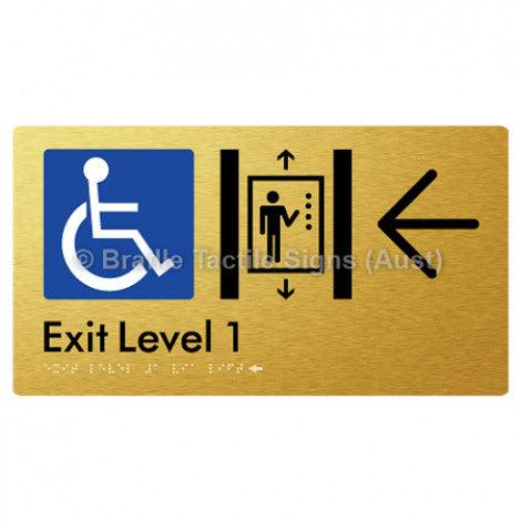 Braille Sign Exit Level 1 Via Lift w/ Large Arrow - Braille Tactile Signs (Aust) - BTS271->L-aliG - Fully Custom Signs - Fast Shipping - High Quality - Australian Made &amp; Owned