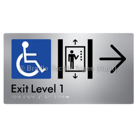 Braille Sign Exit Level 1 Via Lift w/ Large Arrow - Braille Tactile Signs (Aust) - BTS271->R-aliS - Fully Custom Signs - Fast Shipping - High Quality - Australian Made &amp; Owned