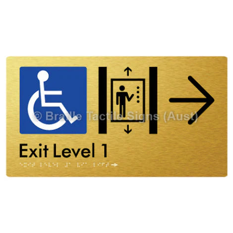 Braille Sign Exit Level 1 Via Lift w/ Large Arrow - Braille Tactile Signs (Aust) - BTS271->R-aliG - Fully Custom Signs - Fast Shipping - High Quality - Australian Made &amp; Owned