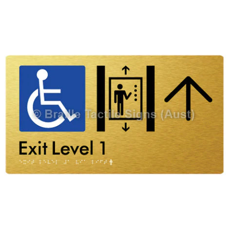 Braille Sign Exit Level 1 Via Lift w/ Large Arrow - Braille Tactile Signs (Aust) - BTS271->U-aliG - Fully Custom Signs - Fast Shipping - High Quality - Australian Made &amp; Owned