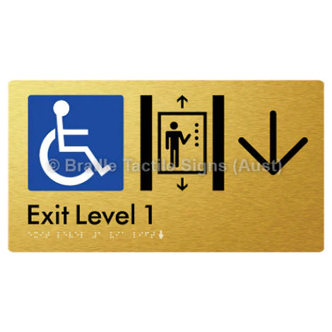 Braille Sign Exit Level 1 Via Lift w/ Large Arrow - Braille Tactile Signs (Aust) - BTS271->D-aliG - Fully Custom Signs - Fast Shipping - High Quality - Australian Made &amp; Owned