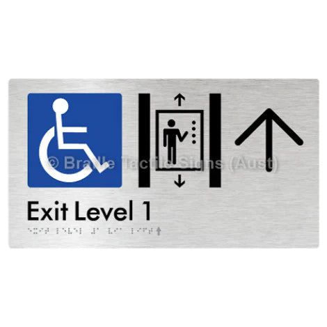 Braille Sign Exit Level 1 Via Lift w/ Large Arrow - Braille Tactile Signs (Aust) - BTS271->U-aliB - Fully Custom Signs - Fast Shipping - High Quality - Australian Made &amp; Owned