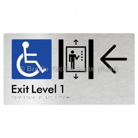 Braille Sign Exit Level 1 Via Lift w/ Large Arrow - Braille Tactile Signs (Aust) - BTS271->L-aliB - Fully Custom Signs - Fast Shipping - High Quality - Australian Made &amp; Owned
