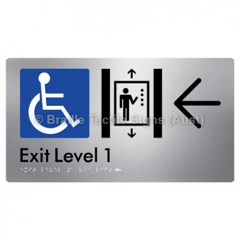 Braille Sign Exit Level 1 Via Lift w/ Large Arrow - Braille Tactile Signs (Aust) - BTS271->L-aliS - Fully Custom Signs - Fast Shipping - High Quality - Australian Made &amp; Owned