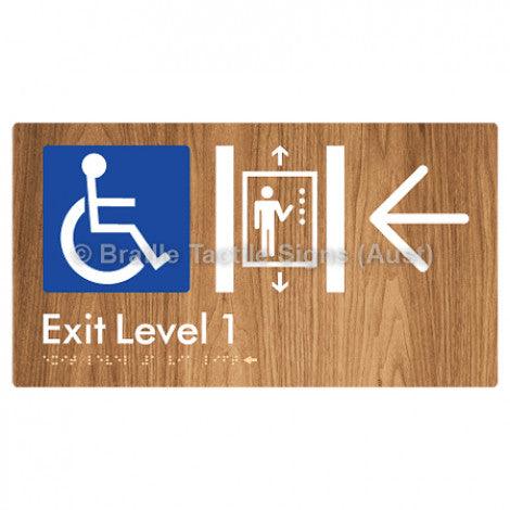 Braille Sign Exit Level 1 Via Lift w/ Large Arrow - Braille Tactile Signs (Aust) - BTS271->L-wdg - Fully Custom Signs - Fast Shipping - High Quality - Australian Made &amp; Owned