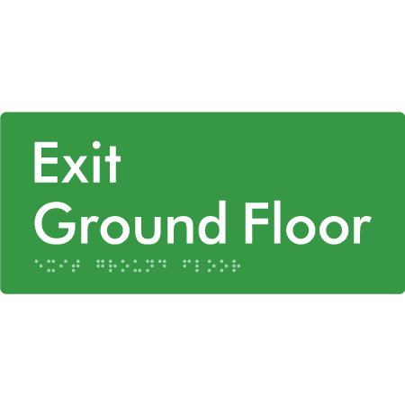 Braille Sign Exit Level Ground Floor - Braille Tactile Signs Aust. - BTS270-GF-grn - Custom Signs - Fast Shipping - High Quality - Australian Made &amp; Owned