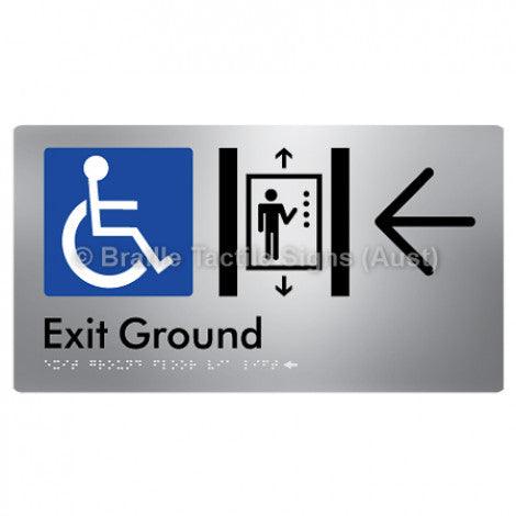 Braille Sign Exit Level Ground Via Lift w/ Large Arrow - Braille Tactile Signs (Aust) - BTS271-GF->L-aliS - Fully Custom Signs - Fast Shipping - High Quality - Australian Made &amp; Owned