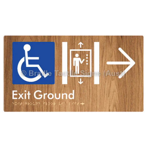 Braille Sign Exit Level Ground Via Lift w/ Large Arrow - Braille Tactile Signs (Aust) - BTS271-GF->R-wdg - Fully Custom Signs - Fast Shipping - High Quality - Australian Made &amp; Owned