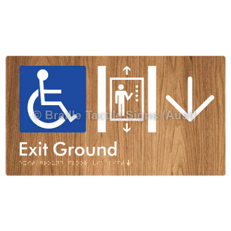 Braille Sign Exit Level Ground Via Lift w/ Large Arrow - Braille Tactile Signs (Aust) - BTS271-GF->D-wdg - Fully Custom Signs - Fast Shipping - High Quality - Australian Made &amp; Owned