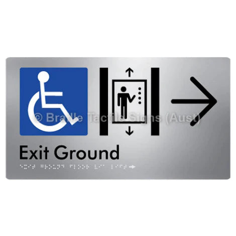 Braille Sign Exit Level Ground Via Lift w/ Large Arrow - Braille Tactile Signs (Aust) - BTS271-GF->R-aliS - Fully Custom Signs - Fast Shipping - High Quality - Australian Made &amp; Owned