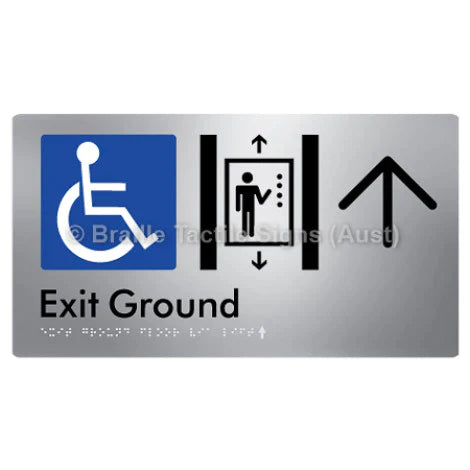 Braille Sign Exit Level Ground Via Lift w/ Large Arrow - Braille Tactile Signs (Aust) - BTS271-GF->U-aliS - Fully Custom Signs - Fast Shipping - High Quality - Australian Made &amp; Owned