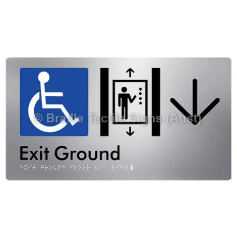 Braille Sign Exit Level Ground Via Lift w/ Large Arrow - Braille Tactile Signs (Aust) - BTS271-GF->D-aliS - Fully Custom Signs - Fast Shipping - High Quality - Australian Made &amp; Owned