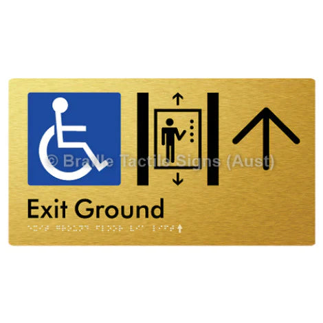 Braille Sign Exit Level Ground Via Lift w/ Large Arrow - Braille Tactile Signs (Aust) - BTS271-GF->U-aliG - Fully Custom Signs - Fast Shipping - High Quality - Australian Made &amp; Owned